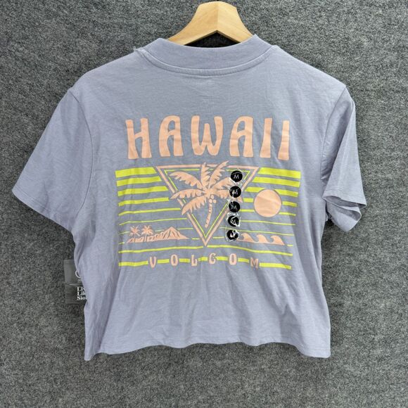 New Volcom Cropped T-Shirt Women M Medium Gray Crew Neck Short Sleeve Casual - Picture 2 of 5